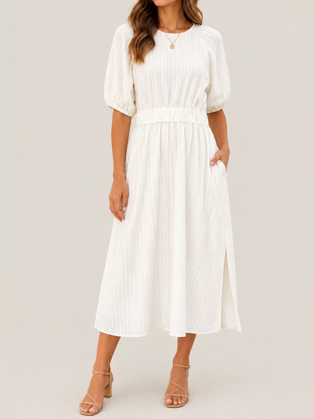 IRIS & INK Corinne Ivory Jacquard Midi Dress NWT Size 12